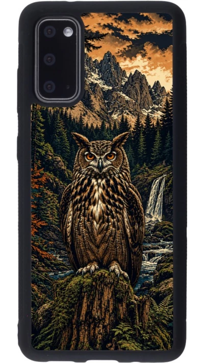Coque Samsung Galaxy S20 - Silicone rigide noir Linocut Grand-Duc