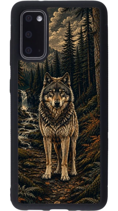 Coque Samsung Galaxy S20 - Silicone rigide noir Linocut Loup