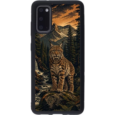 Coque Samsung Galaxy S20 - Silicone rigide noir Linocut Lynx