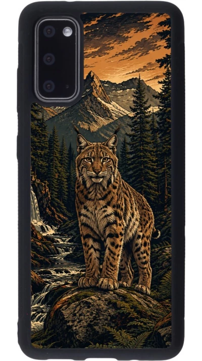 Coque Samsung Galaxy S20 - Silicone rigide noir Linocut Lynx