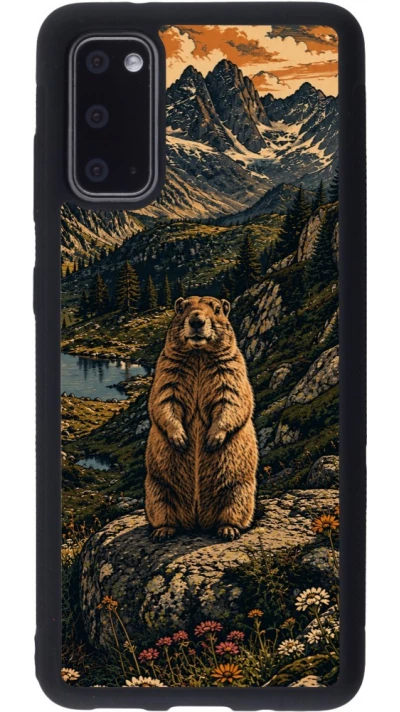 Coque Samsung Galaxy S20 - Silicone rigide noir Linocut Marmotte