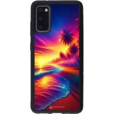 Coque Samsung Galaxy S20 - Silicone rigide noir Plage coucher soleil flashy