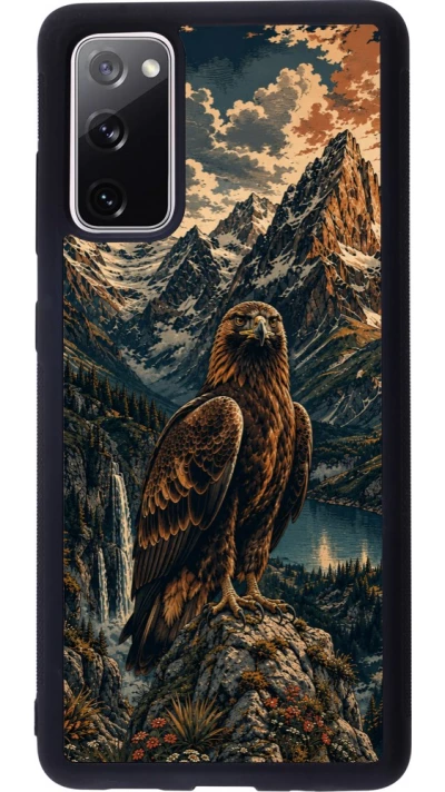 Coque Samsung Galaxy S20 FE 5G - Silicone rigide noir Linocut Aigle Royal