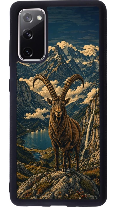 Coque Samsung Galaxy S20 FE 5G - Silicone rigide noir Linocut Bouquetin