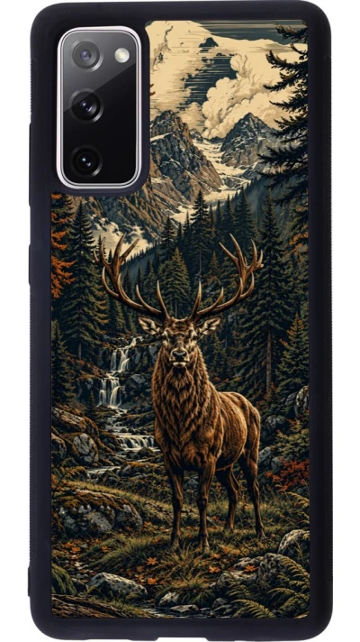 Coque Samsung Galaxy S20 FE 5G - Silicone rigide noir Linocut Cerf