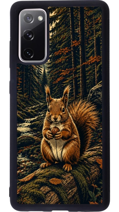 Coque Samsung Galaxy S20 FE 5G - Silicone rigide noir Linocut Ecureuil