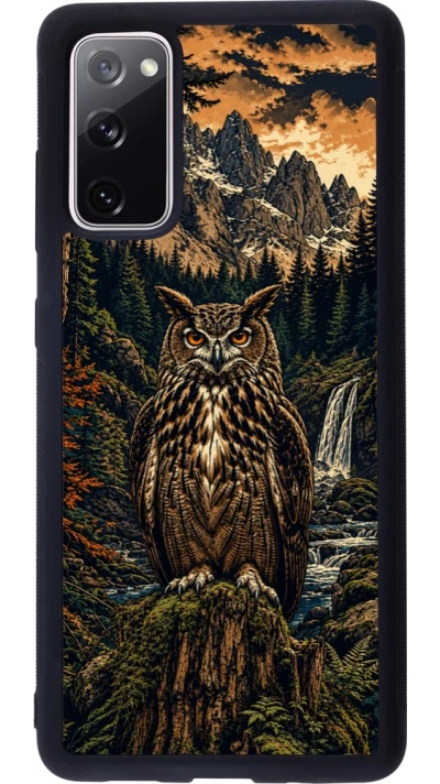 Coque Samsung Galaxy S20 FE 5G - Silicone rigide noir Linocut Grand-Duc