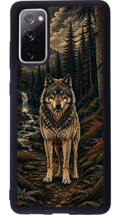 Coque Samsung Galaxy S20 FE 5G - Silicone rigide noir Linocut Loup