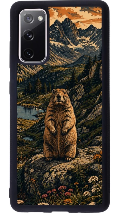 Coque Samsung Galaxy S20 FE 5G - Silicone rigide noir Linocut Marmotte