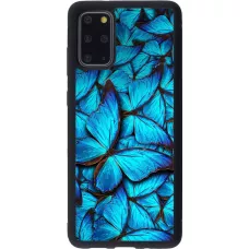 Coque Samsung Galaxy S20+ - Silicone rigide noir Papillon - Bleu