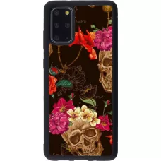 Coque Samsung Galaxy S20+ - Silicone rigide noir Skulls and flowers