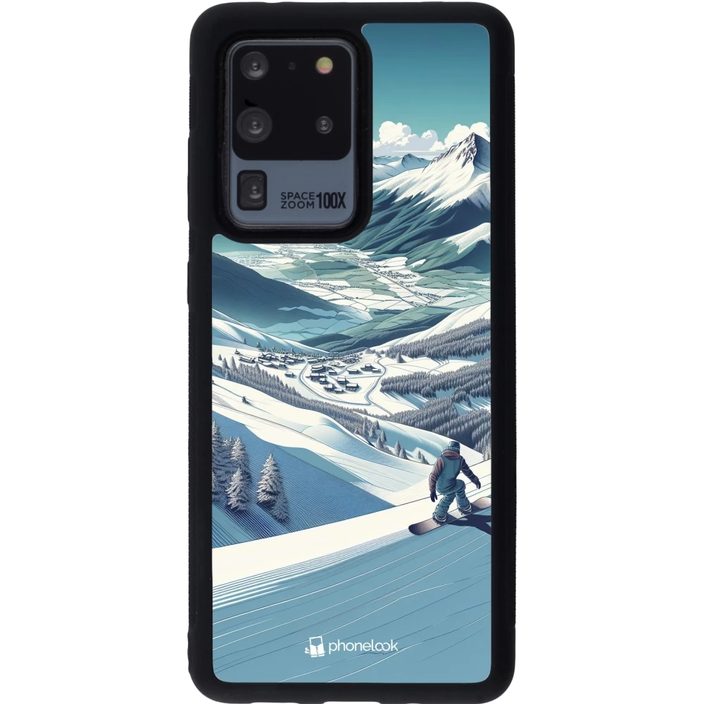 Samsung Galaxy S20 Ultra Case Hülle - Silikon schwarz Snowboarder Berg