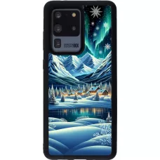 Samsung Galaxy S20 Ultra Case Hülle - Silikon schwarz Verschneites Bergdorf am See in der Nacht
