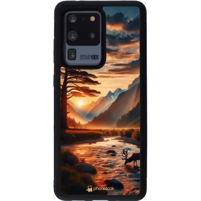 Samsung Galaxy S20 Ultra Case Hülle - Silikon schwarz Tal Sonnenuntergang Hirsch Baum