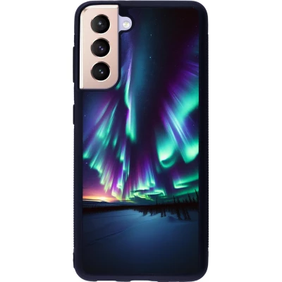 Coque Samsung Galaxy S21 5G - Silicone rigide noir Aurore Boréale Étincelante