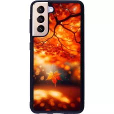 Coque Samsung Galaxy S21 5G - Silicone rigide noir Automne Magique Orange