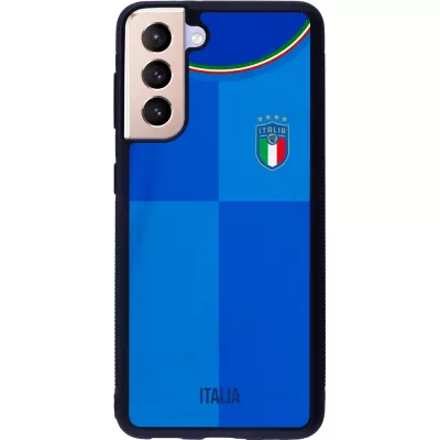 Coque Samsung Galaxy S21 5G - Silicone rigide noir Maillot de football Italie 2022 personnalisable