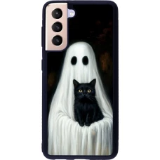 Coque Samsung Galaxy S21 5G - Silicone rigide noir Halloween 2025 Ghost with black cat