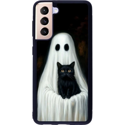 Coque Samsung Galaxy S21 5G - Silicone rigide noir Halloween 2025 Ghost with black cat