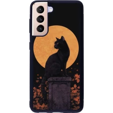 Coque Samsung Galaxy S21 5G - Silicone rigide noir Halloween 2026 Cat Art Nouveau