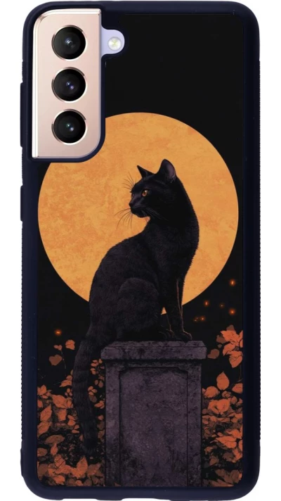 Coque Samsung Galaxy S21 5G - Silicone rigide noir Halloween 2026 Cat Art Nouveau