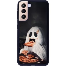 Coque Samsung Galaxy S21 5G - Silicone rigide noir Halloween 2026 Ghost eating pizza