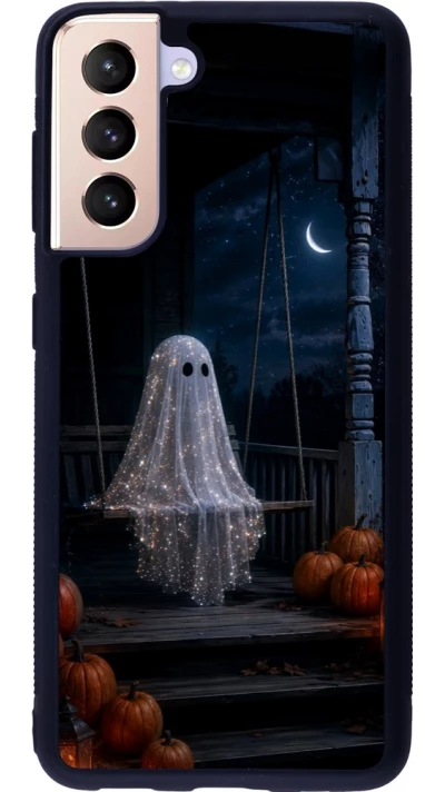 Coque Samsung Galaxy S21 5G - Silicone rigide noir Halloween 2026 Ghost on a swing