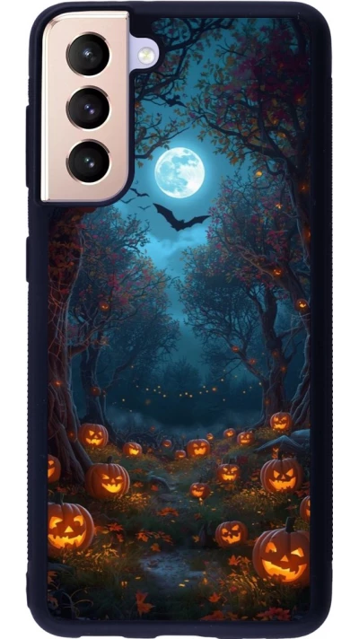 Coque Samsung Galaxy S21 5G - Silicone rigide noir Halloween 2026 Road of Pumpkins