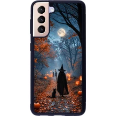 Coque Samsung Galaxy S21 5G - Silicone rigide noir Halloween 2026 Witch with a cat