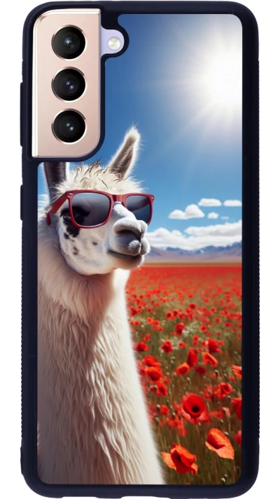 Samsung Galaxy S21 5G Case Hülle - Silikon schwarz Lama Chic in Mohnblume