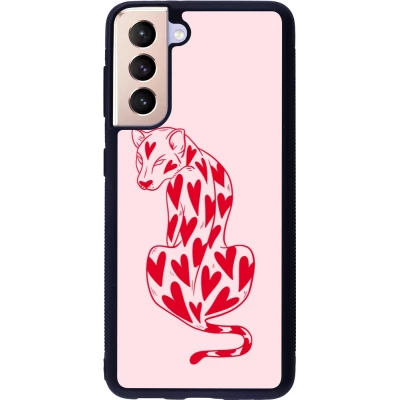 Samsung Galaxy S21 5G Case Hülle - Silikon schwarz Leopard with hearts 2026