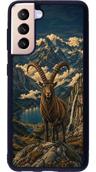 Samsung Galaxy S21 5G Case Hülle - Silikon schwarz Linocut Steinbock