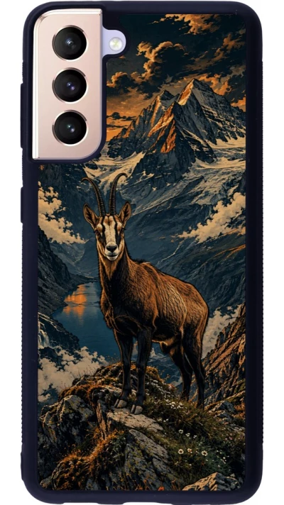 Samsung Galaxy S21 5G Case Hülle - Silikon schwarz Linocut Gämse