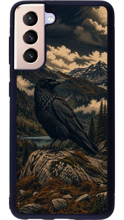 Samsung Galaxy S21 5G Case Hülle - Silikon schwarz Linocut Grosser Rabe