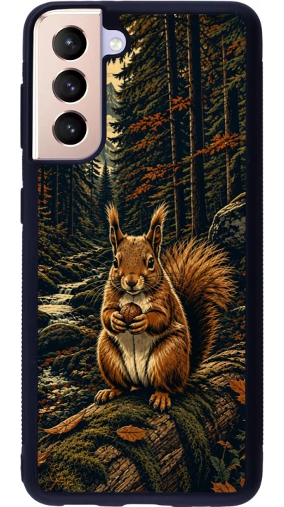 Samsung Galaxy S21 5G Case Hülle - Silikon schwarz Linocut Eichhörnchen
