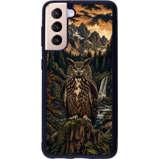 Coque Samsung Galaxy S21 5G - Silicone rigide noir Linocut Grand-Duc