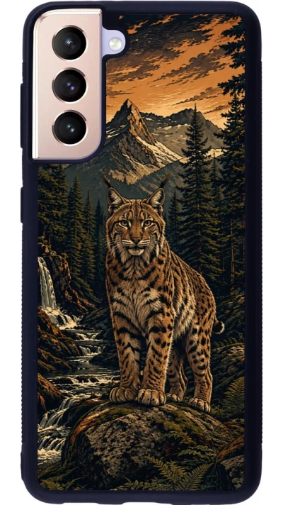 Samsung Galaxy S21 5G Case Hülle - Silikon schwarz Linocut Luchs