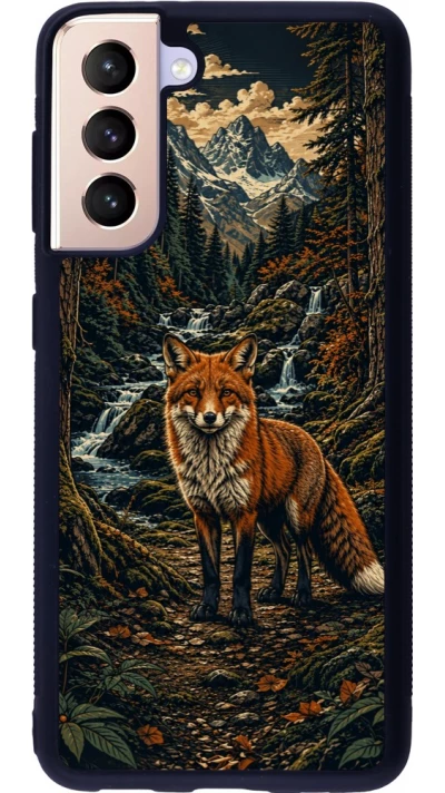 Samsung Galaxy S21 5G Case Hülle - Silikon schwarz Linocut Fuchs
