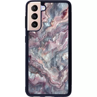 Samsung Galaxy S21 5G Case Hülle - Silikon schwarz Violetter silberner Marmor