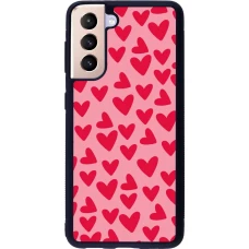 Coque Samsung Galaxy S21 5G - Silicone rigide noir Mom 2024 petits coeurs