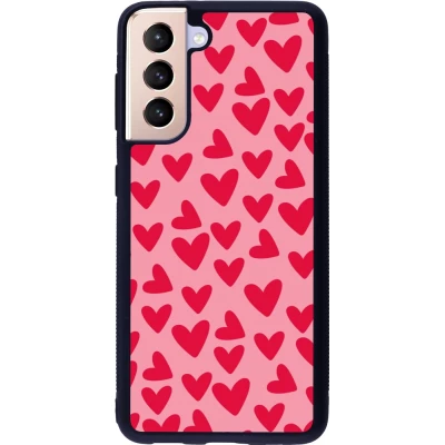 Coque Samsung Galaxy S21 5G - Silicone rigide noir Mom 2024 petits coeurs