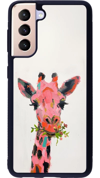 Samsung Galaxy S21 5G Case Hülle - Silikon schwarz Pink Girafe Paint