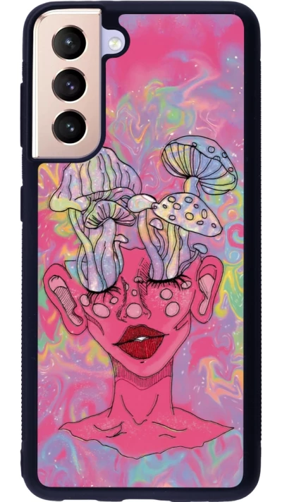 Samsung Galaxy S21 5G Case Hülle - Silikon schwarz Psychedelic pink mushroom