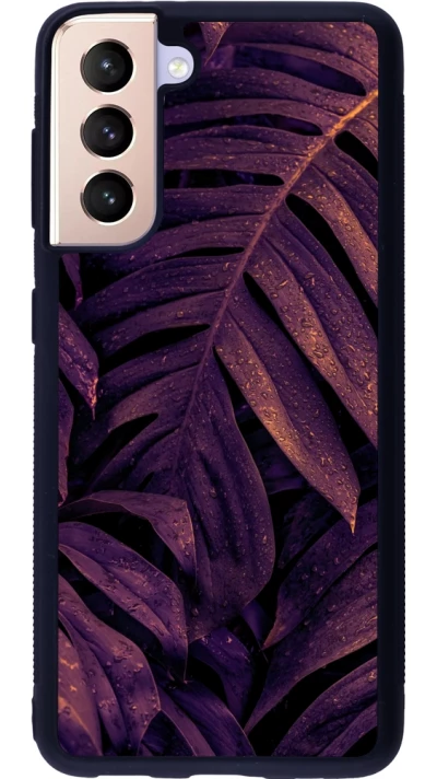 Samsung Galaxy S21 5G Case Hülle - Silikon schwarz Purple Light Leaves