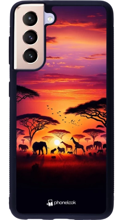 Samsung Galaxy S21 5G Case Hülle - Silikon schwarz Safari Sonnenuntergang Wildtiere