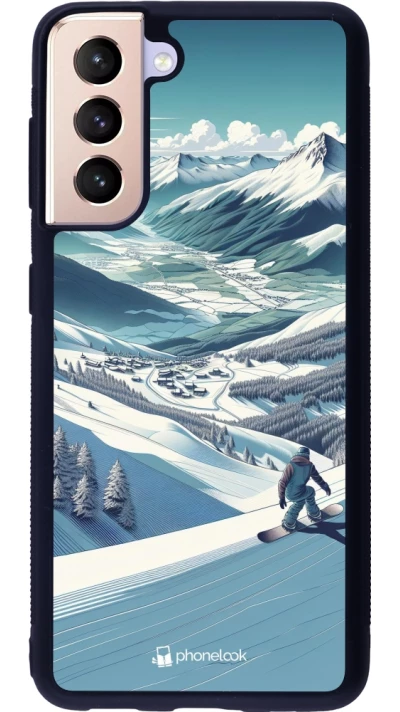 Samsung Galaxy S21 5G Case Hülle - Silikon schwarz Snowboarder Berg