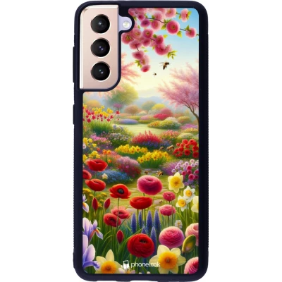 Coque Samsung Galaxy S21 5G - Silicone rigide noir Spring 25 Bouquet printemps