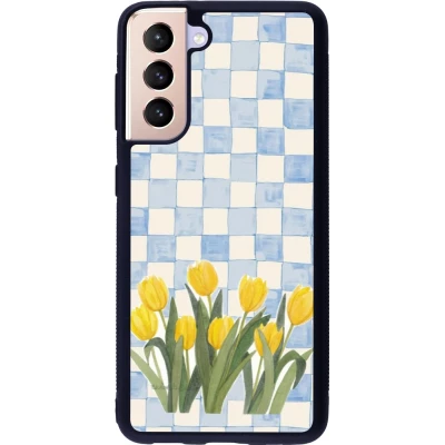 Coque Samsung Galaxy S21 5G - Silicone rigide noir Blue vichy tulips Spring 2026