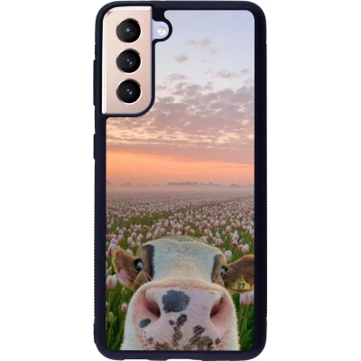 Coque Samsung Galaxy S21 5G - Silicone rigide noir Cow with tulips Spring 2026
