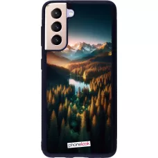 Samsung Galaxy S21 5G Case Hülle - Silikon schwarz Sonnenuntergang Waldsee